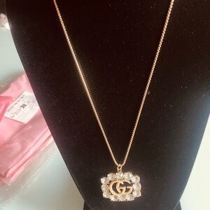 18k Gold -Plated Pendant Necklace with Crystal Accents